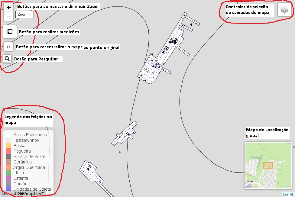 Visão geral dos controles do mapa digital